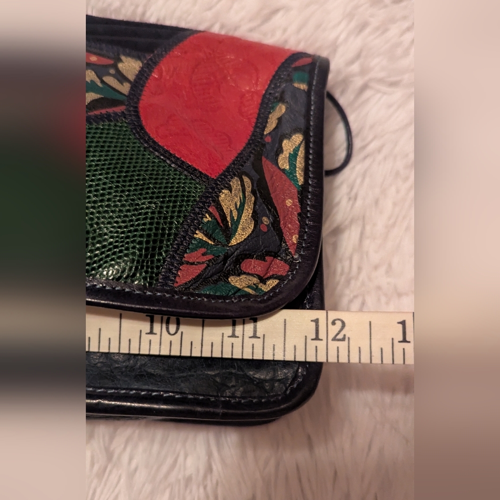 Carlos Falchi Leather Collage Patchwork Print Crossbody Bag Blue Multi VGUC - Picture 10 of 13